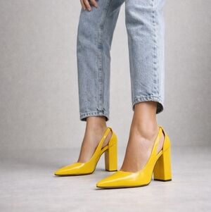 Yellow Block Heel Slingback Pumps - Women
